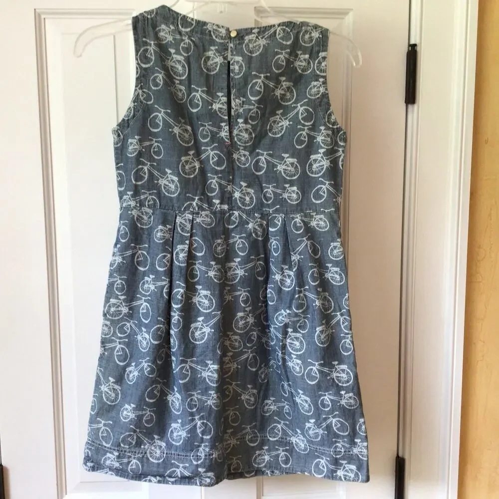 Crewcuts Blue Chambray Bicycle Print Cotton Dress Sz 10